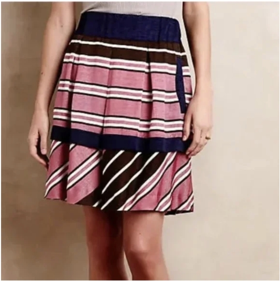 ANTHROPOLOGIE Maeve Ellery Striped Pleated Tiered Skirt with Pockets - Picture 3 of 7